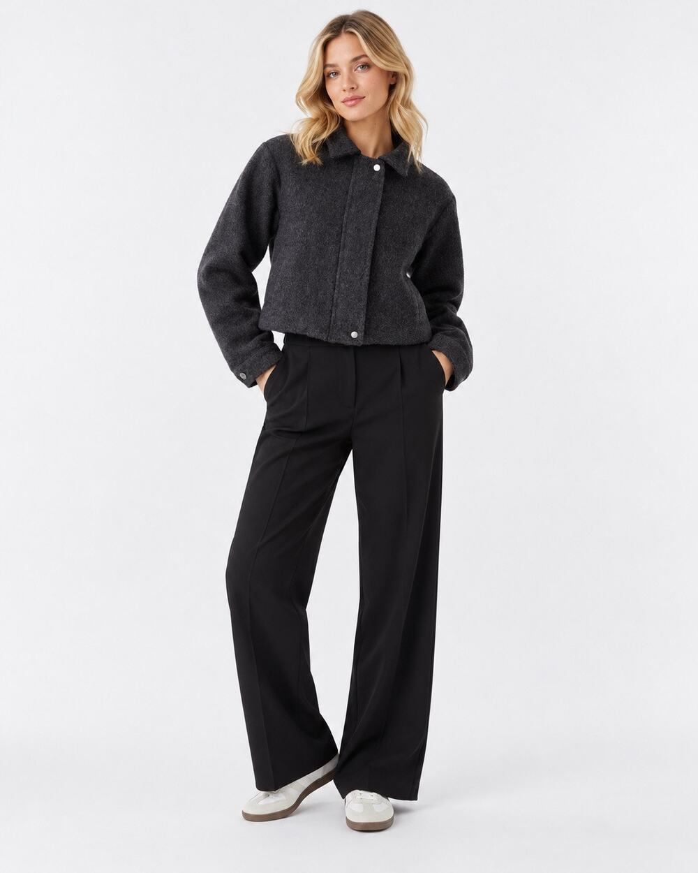 Peppermayo Lexi Jayde Wool Zip Cropped Jacket - Dark Grey Size S/M